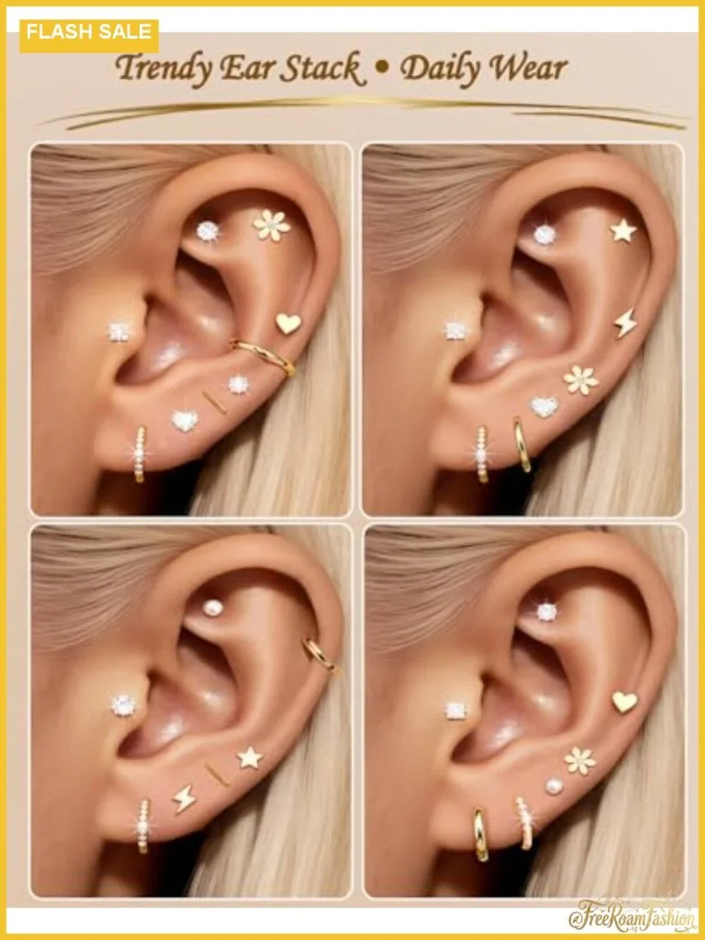 10 Pairs Hypoallergenic Earrings for Sensitive Ears, 18K Gold Plated & Silver